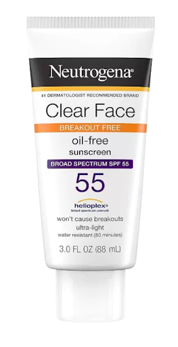 Image for a product Clear Face Break-Out Free Liquid-Lotion Sunscreen SPF 55 | Brand is: Neutrogena