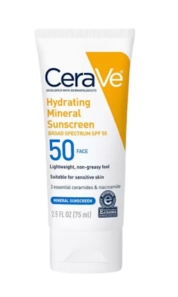 Image for a product Hydrating Mineral Sunscreen Face Lotion with Broad Spectrum SPF 50 | Brand is: CeraVe